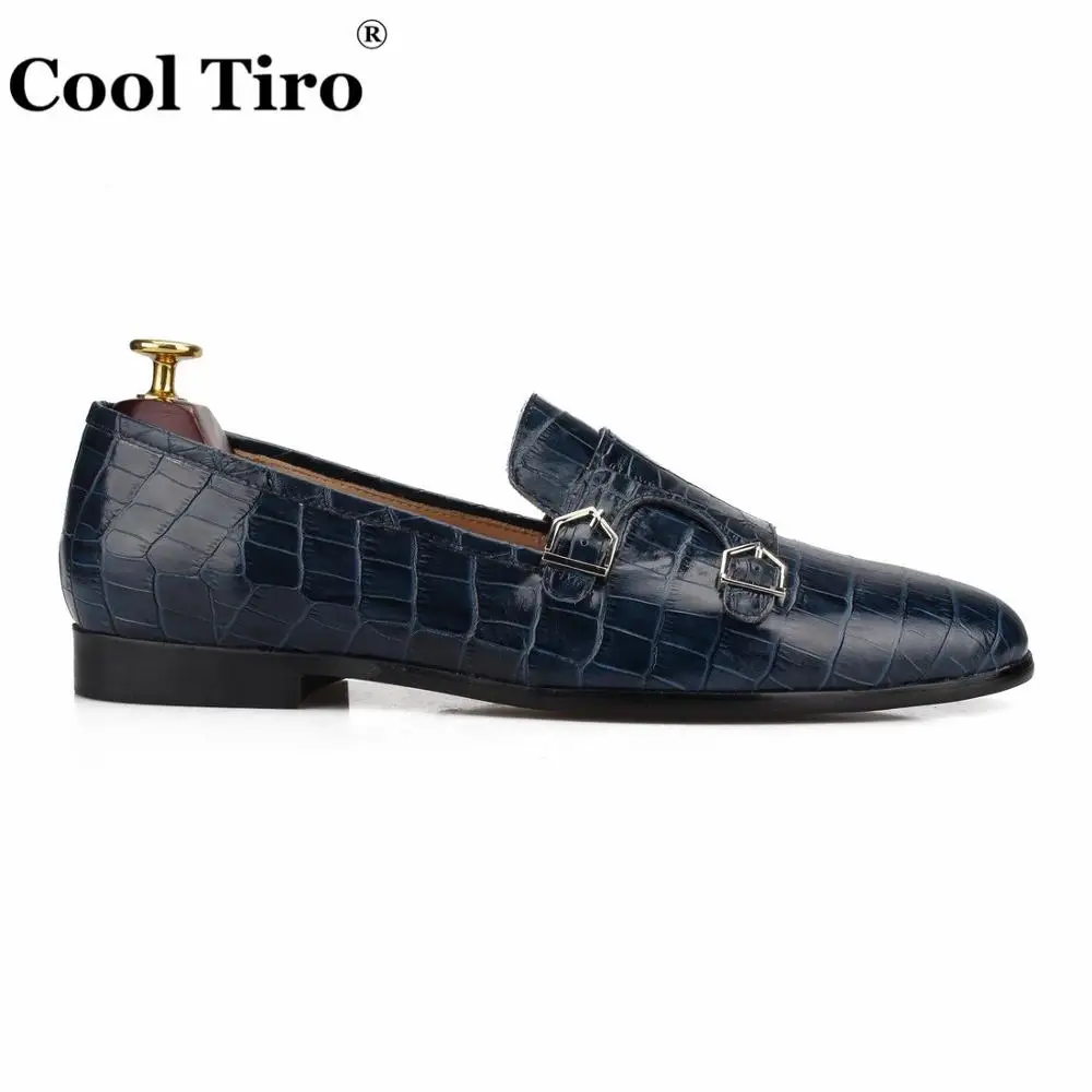 COOL TIRO Crocodile print Double-Monk Loafers Men Slippers Moccasins Wedding Dress Shoes Man Flats Casual Genuine Leather | Обувь