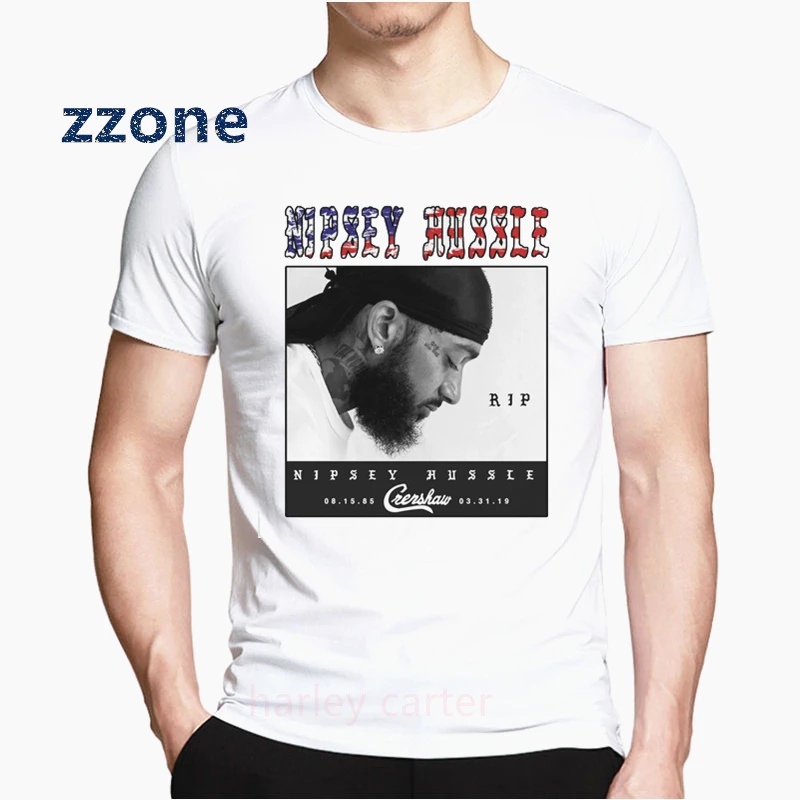 Большая мужская футболка с принтом Nipsey 2019 белая в стиле хип-хоп Harajuku уличная