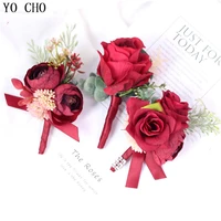 festival boutonnieres and wrist corsages bride groom decor accessory bridesmaid wedding decor red rose brooch wrist flowers suit