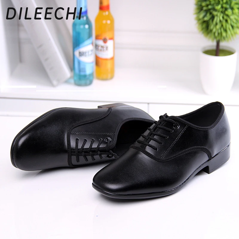DILEECHI/мужские современные туфли для танцев черные из натуральной кожи на