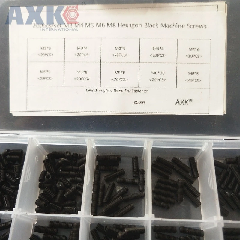AXK 200 шт./компл. M3 M4 M5 M6 M8 винты с шестигранной головкой болты набор черный крепеж