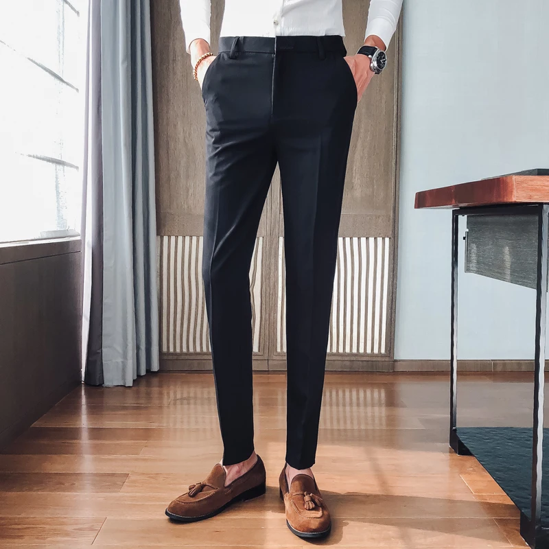 black Платье Брюки Slim Fit Greyblack мужские деловые штаны деловые классические брюки мужские брюки офисные брюки мужские - Цвет: black