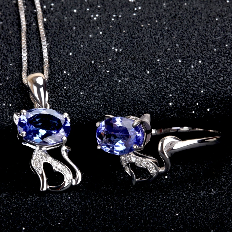 Подвеска из серебра 9 к с голубым танзанитом и котом|gift for girlfriend|fine jewelrygift gifts |