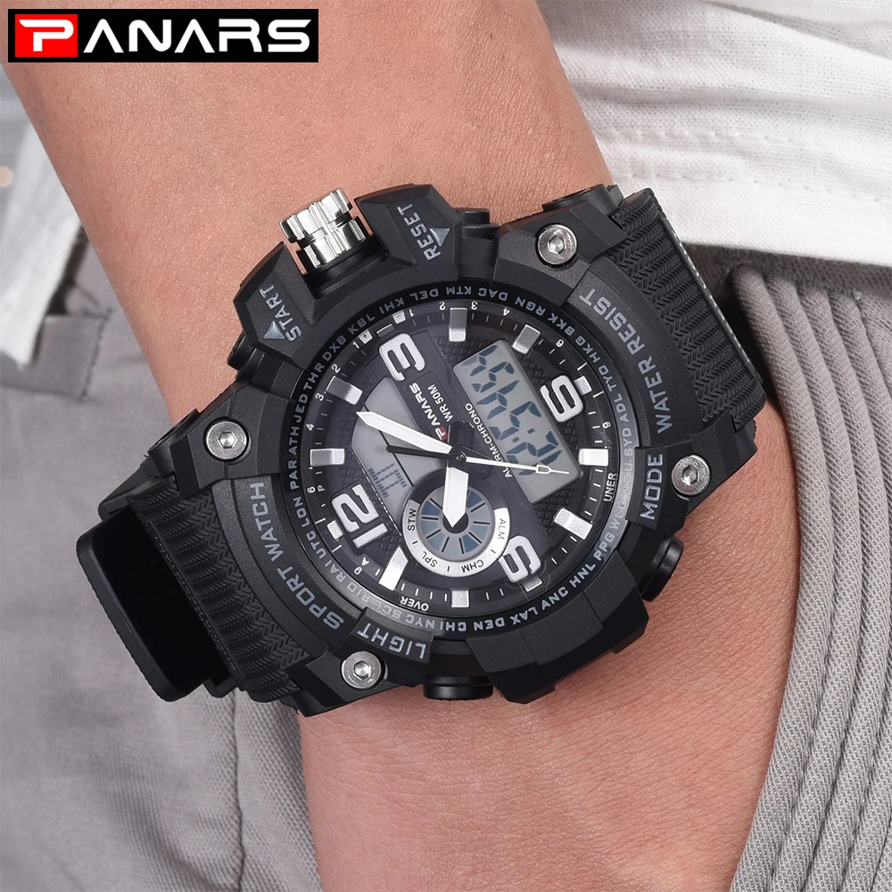 PANARS Men Military Watch 50m Waterproof Wristwatch LED Quartz Clock Sport Watch Male relogios masculino Sport S Shock Watch Men