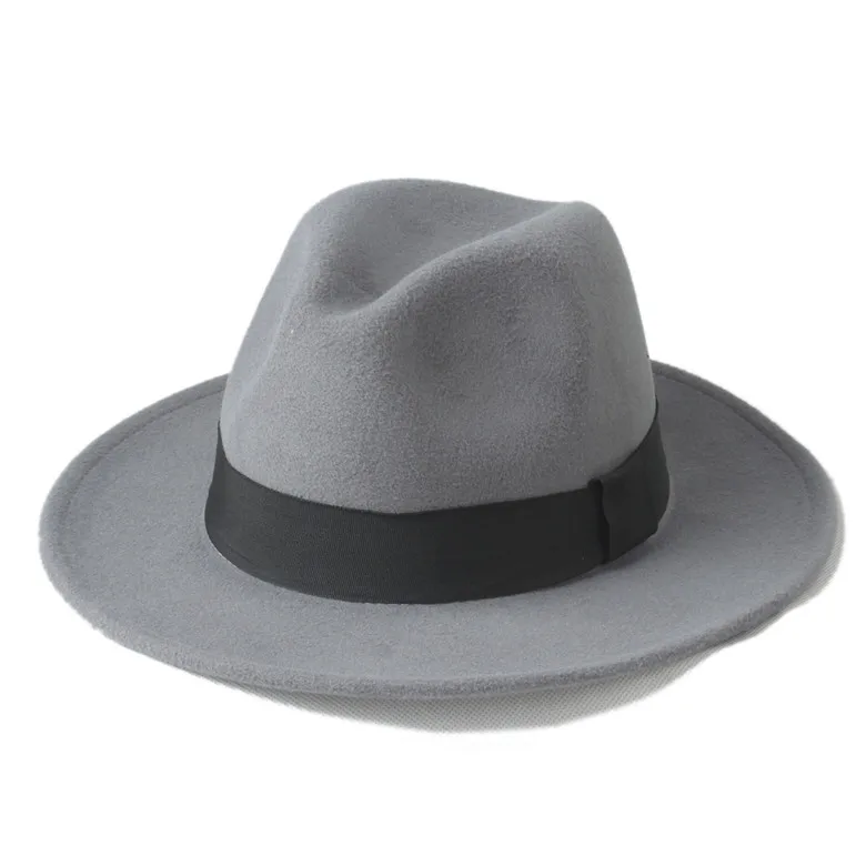 Light Grey 2 большой Размеры шерсть Для мужчин фетровая шляпа Федора для джентльмена шляпа с широкими полями Топ фетровые шляпы Панамы сомбреро Кепки Размеры окружности головы 56-58, Размеры 59-61 см - Цвет: Light Grey