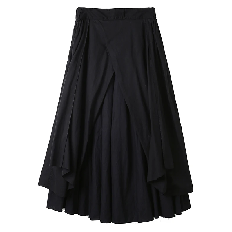 [DEAT] High Quality Spring Black Personality Multi-layered Split Asymmetrical Long Skirt Fashion New Women's LA91