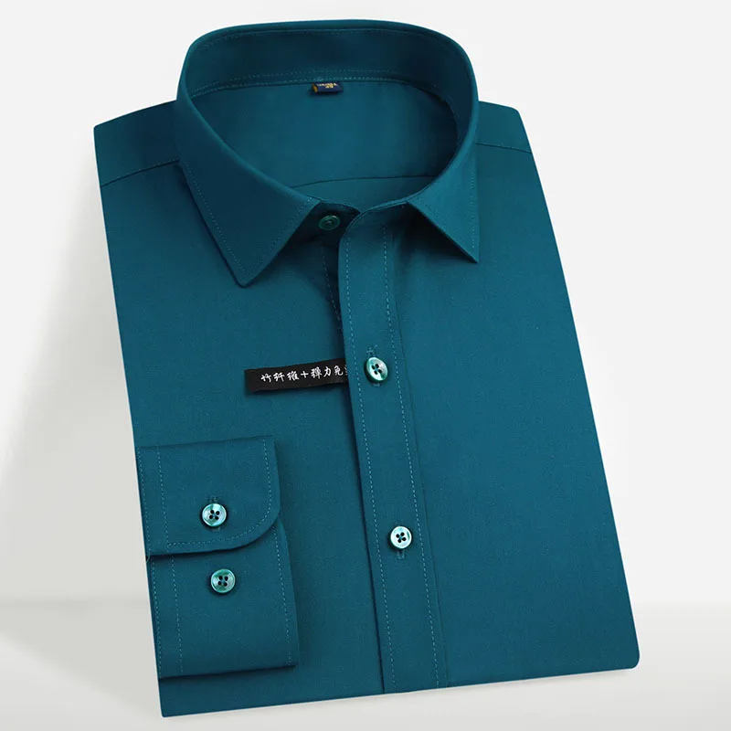 Oversize 5XL Мужская рубашка с длинным рукавом эластичного волокна бамбука моды Camicia Uomo шелковистой белый Повседневное Формальные Мужская блузка