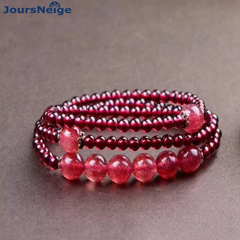 

Wholesale Wine Red Natural Garnet Stone Bracelets Round Beads With Strawberry Bracelet Lucky for Women Crystal Gift Jewelry