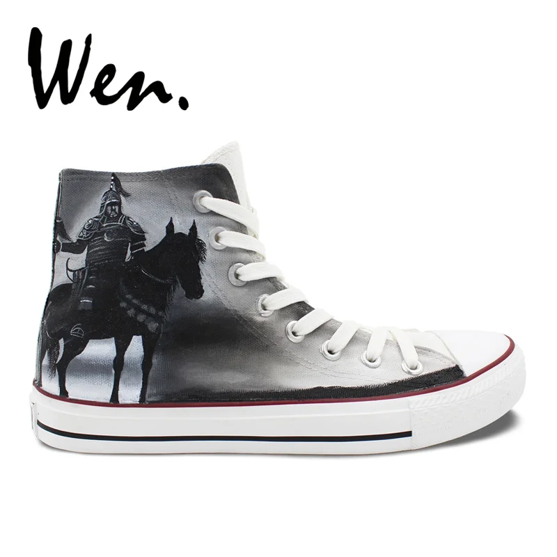 

Wen Design Knight Warrior Horse High Top Hand Painted Sneakers for Boys Men's Gifts Canvas Skateboarding Shoes Laced Plimsolls