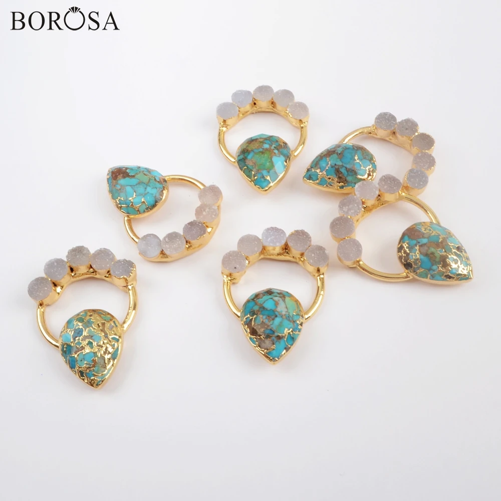 Натуральный Медный кулон BOROSA 5 шт. ручная работа Gild Five агатес druzy &amp Teardrop бирюзовый