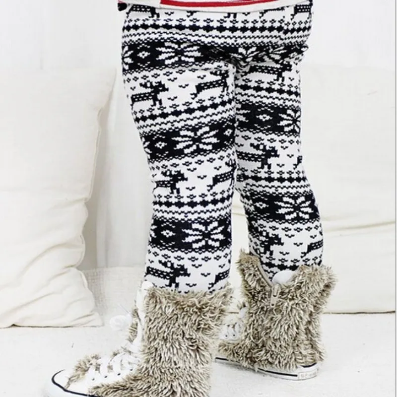 Новые Красивые штаны с принтом зимние детские теплые леггинсы рисунком оленя для