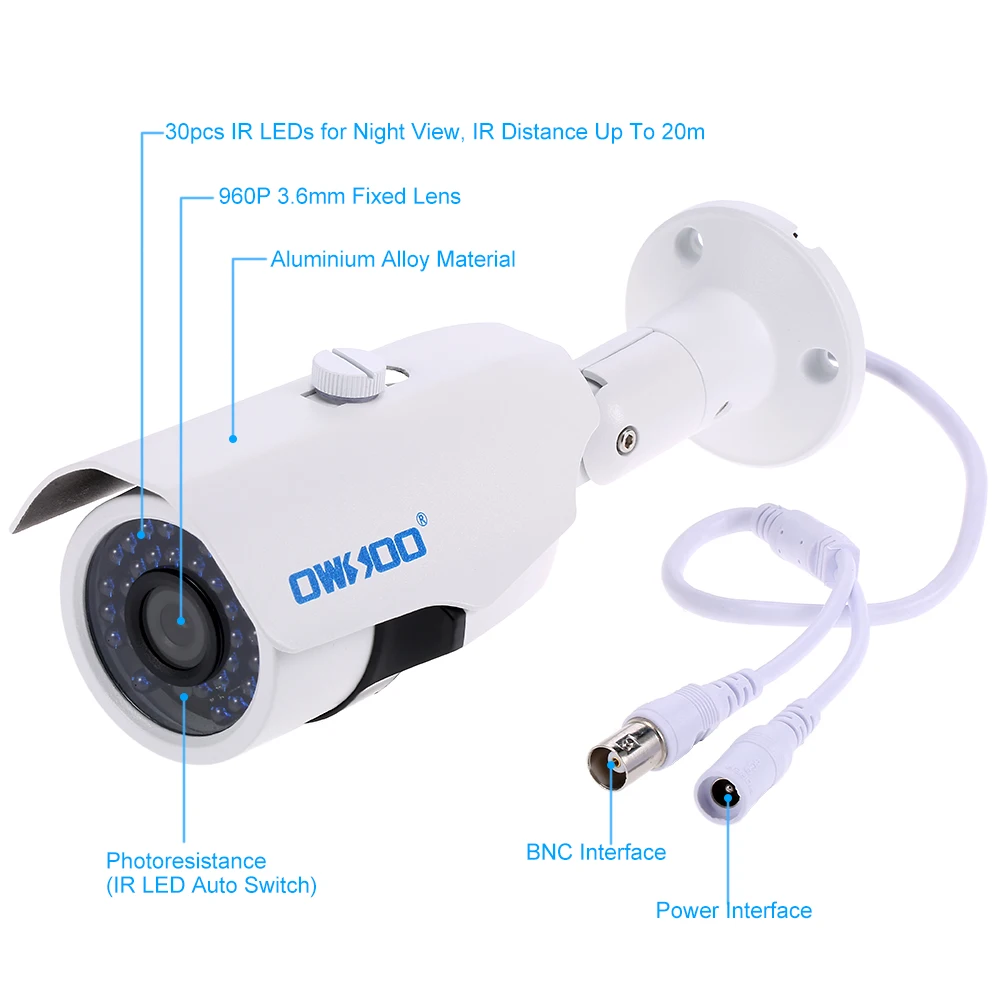 OWSOO4 * 720P AHD IRCCTV камера + 4*60 футов кабель видеонаблюдения поддержка IR-CUT ночного