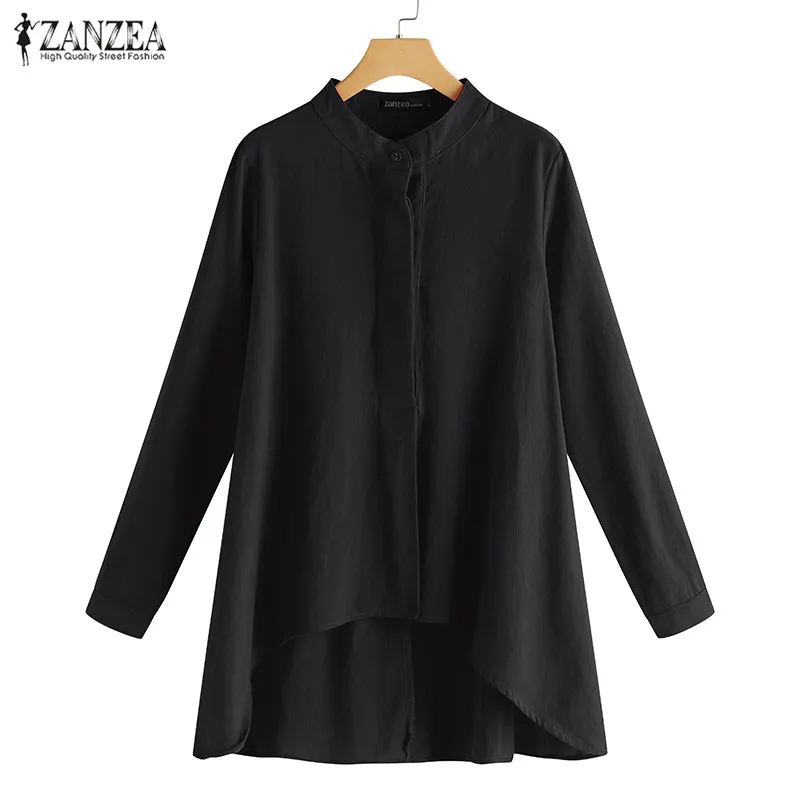 Женская блузка размера плюс 5XL ZANZEA, женские Асимметричные рубашки, сорочка на пуговицах, туника, топы, женские винтажные повседневные льняные блузы
