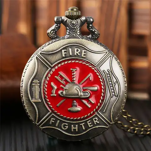 Античная бронза карманные часы классический красный пожарный символ резьба тонкий ожерелье творческие студенты мальчики часы лучший пожа...
