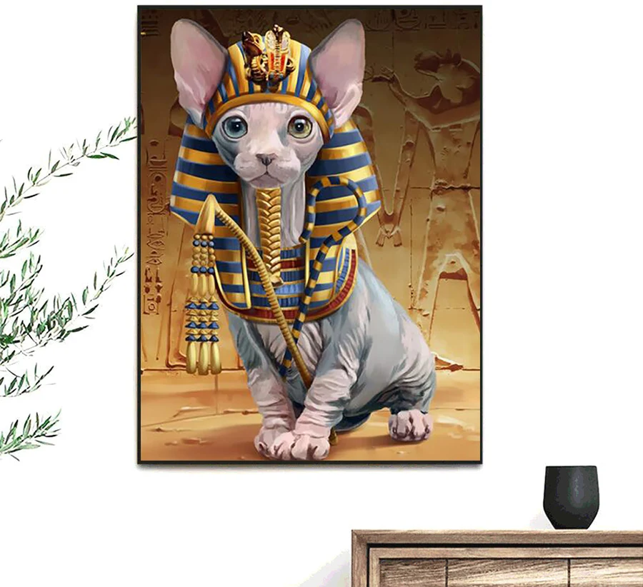 OLY 5D Diy Diamond painting Cat Pharaoh cross stitch Mosaic Rhinestones pictures Daimond Embroidery Sale | Дом и сад