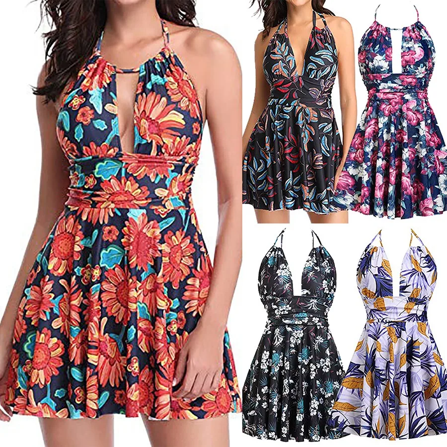 Модный летний женский купальник бикини с принтом юбкой купальный костюм 25