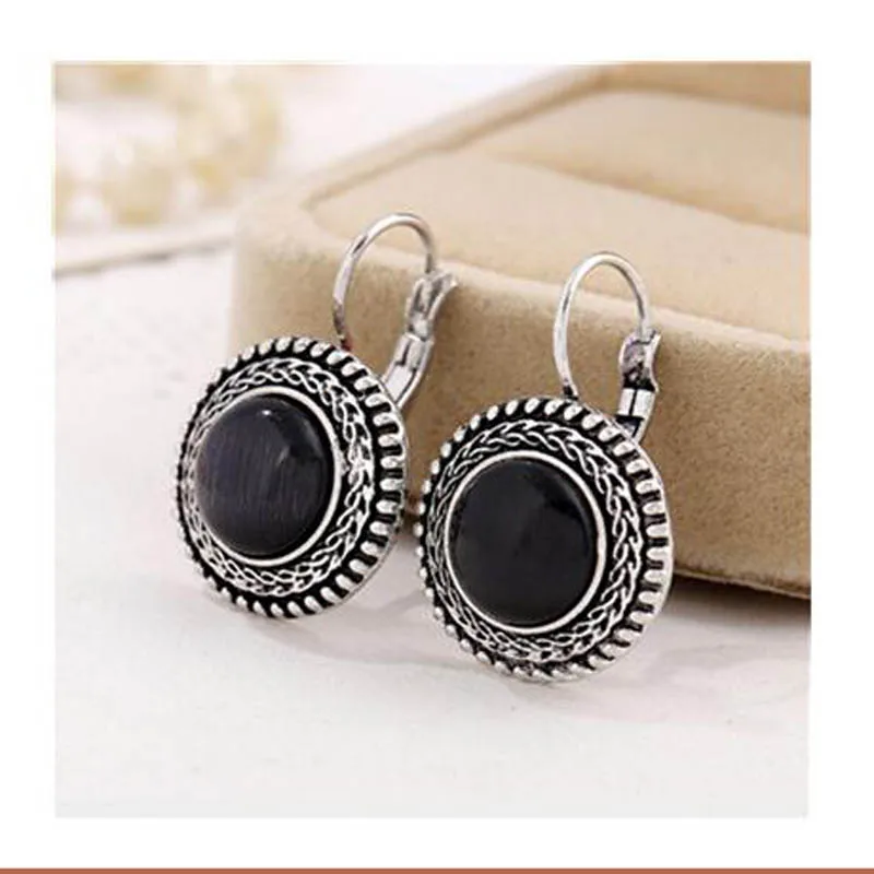 Aretes de mujer, новинка, Круглый, черный, синий, фиолетовый, кошачий глаз, сплав, серьги для женщин, ювелирные изделия для ушей - Окраска металла: H13382