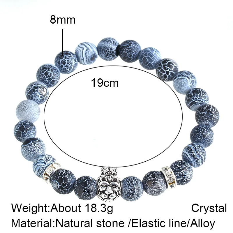 Natural Stones Silver Lion Charm Women Bracelets With Crown Crystal Accessories Men | Украшения и аксессуары