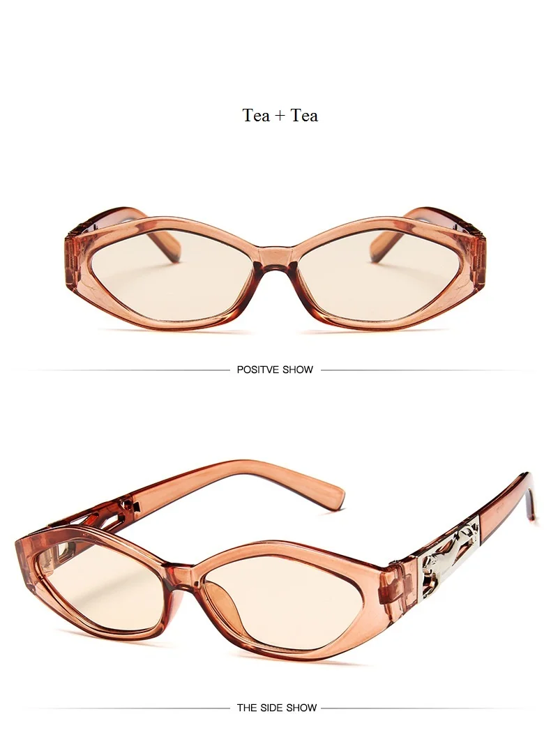 Tea Tea New Sunglasses Fashion Brand Ladies Sun Glasses Small Frame Cat Eye Cool White 3D Leopard Frame Black Yellow Blue Lens - Цвет линз: Tea Tea