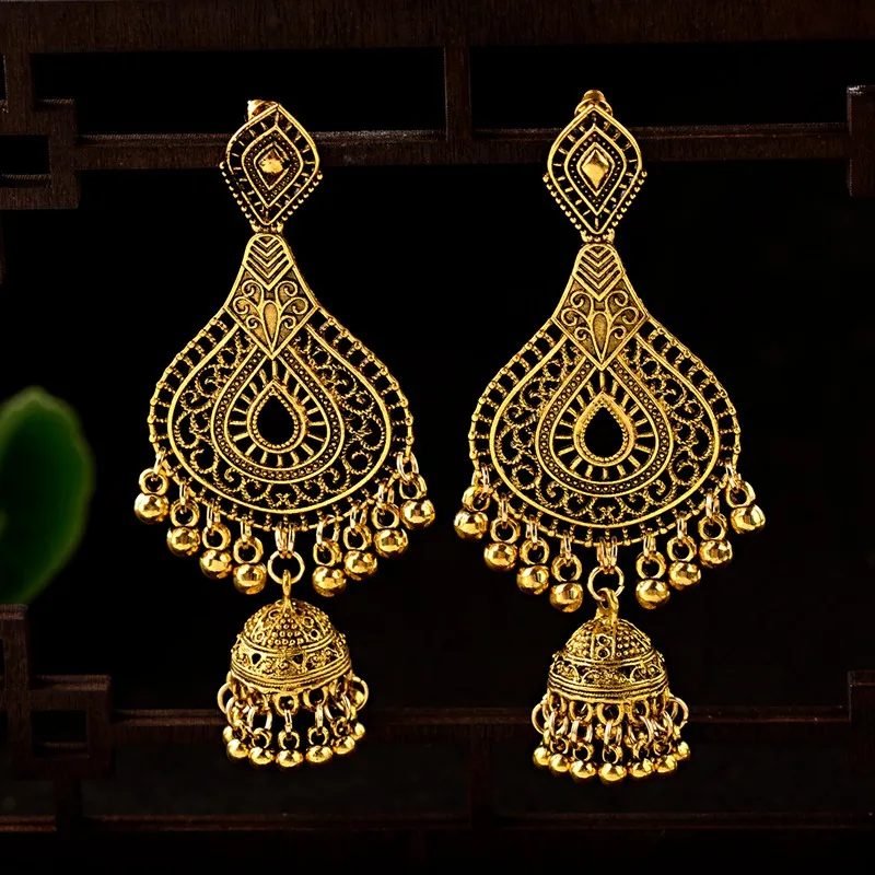 Этнические серьги с золотыми кисточками Jhumka индийские этнические хиппи