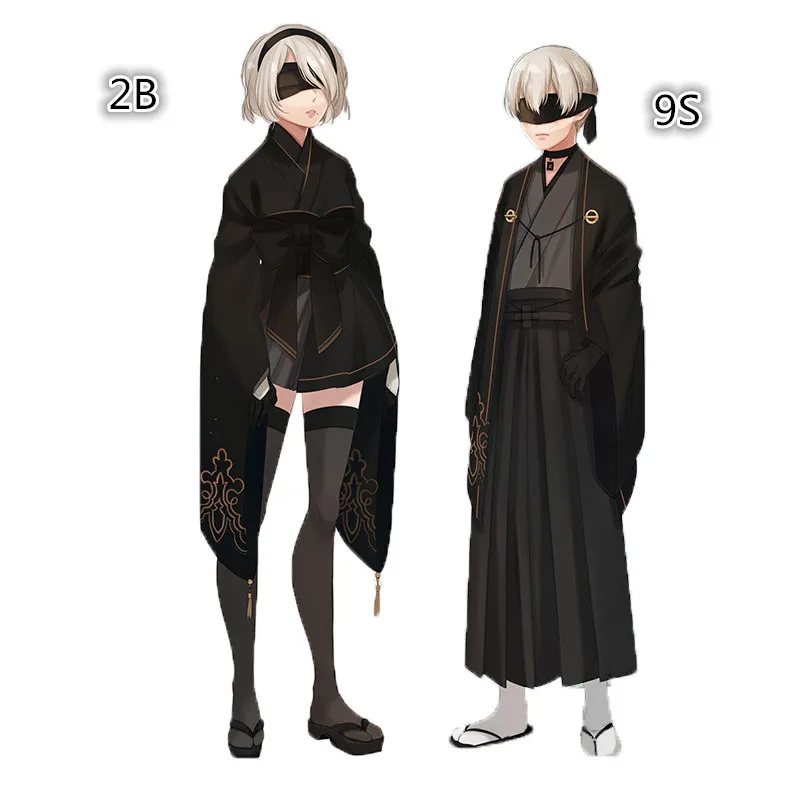 Игра NieR Automata рисунок 2B 9S Fanart Кимоно Костюм Униформа Хэллоуин Косплей Костюм для женщин мужчин кимоно для взрослых - Цвет: 2B