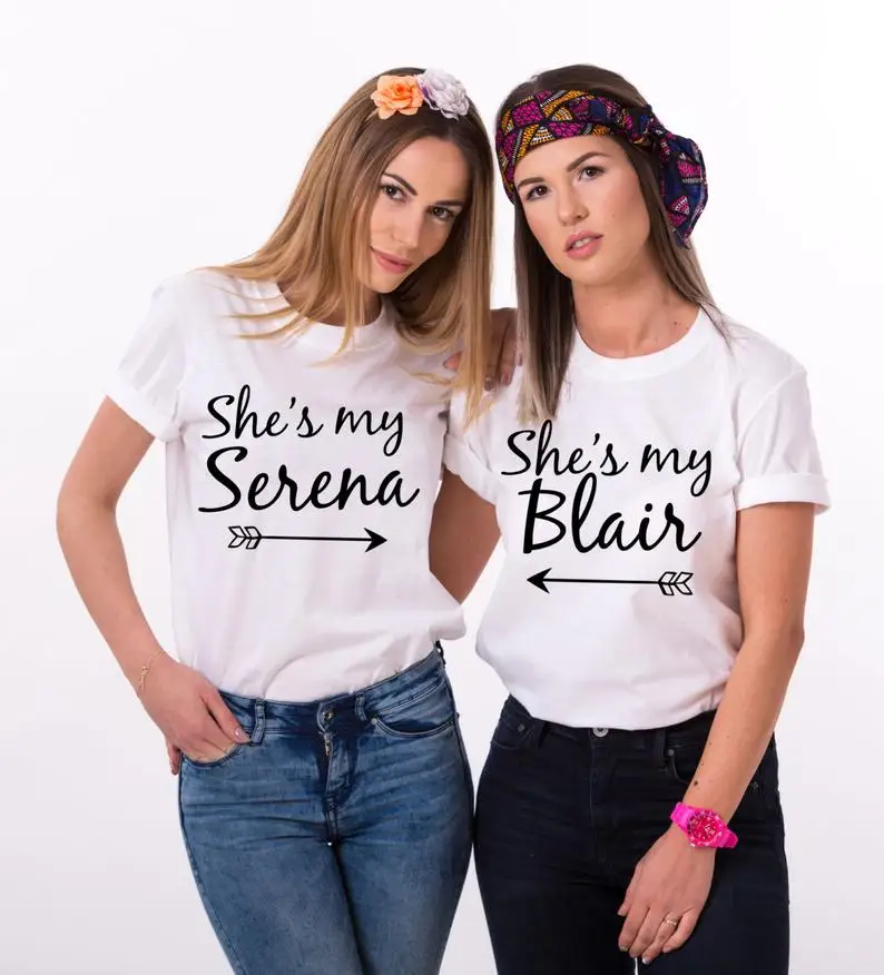 

Рубашка с надписью Sugarbaby She's my Серена She's my Lauren Bff, комплект из двух подходящих рубашек для лучшей подруги, модная футболка с коротким рукавом ...