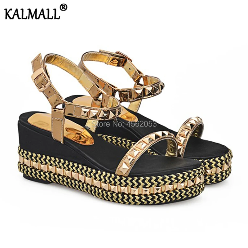 Женские туфли с заклепками KALMALL летние женские на танкетке сандалии плоской