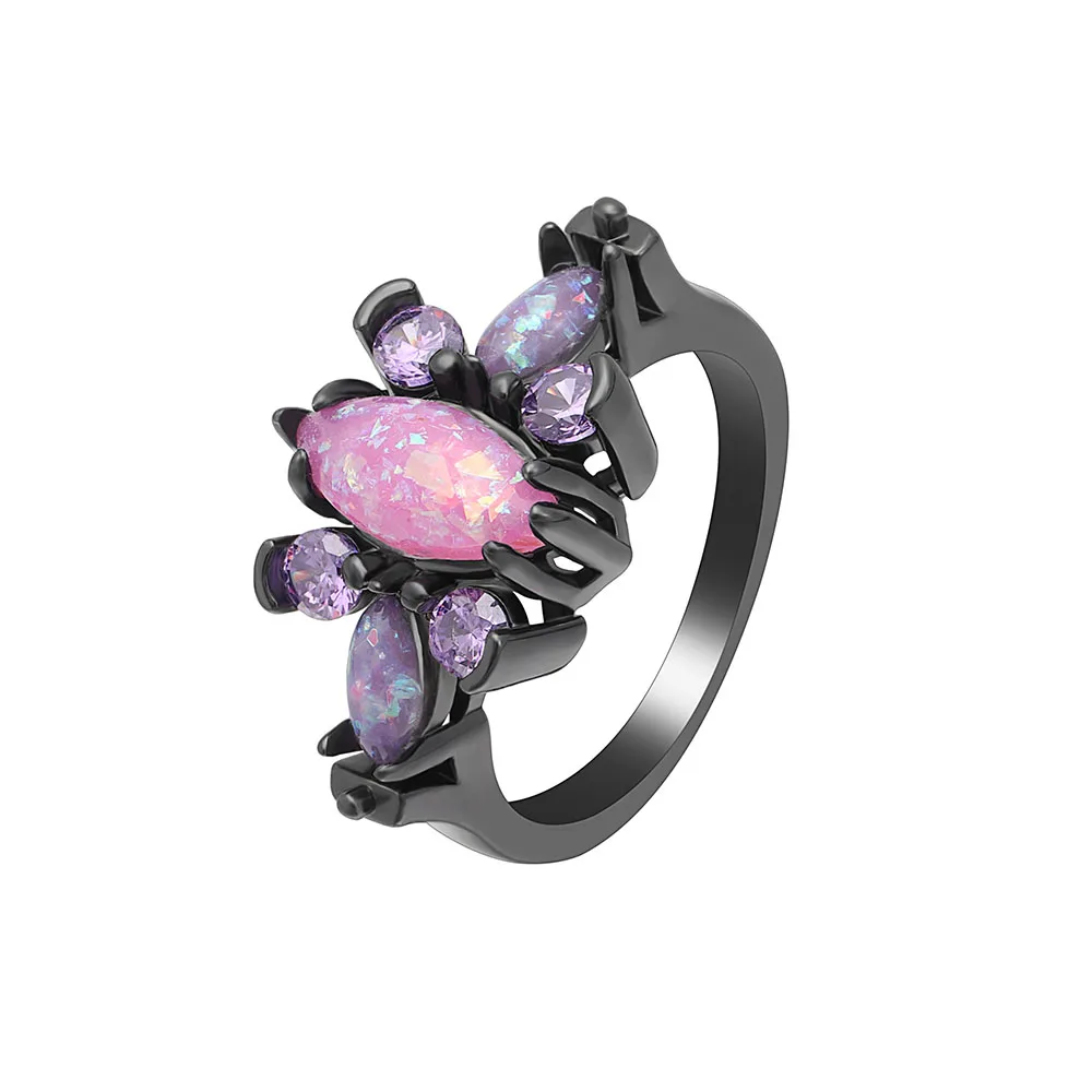 Hainon Овальный Розовый огненный опал черный золотой цвет модные кольца для женщин