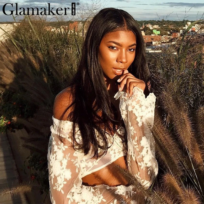 Женская блузка с цветочной вышивкой Glamaker элегантная Прозрачная кружевная v