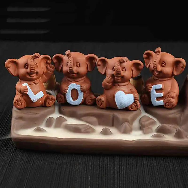 

Elephant Backflow Incense Burner Holder Smoke Waterfall Ceramic Censer Aromatherapy Furnace Aromatic Home Office Incense Road
