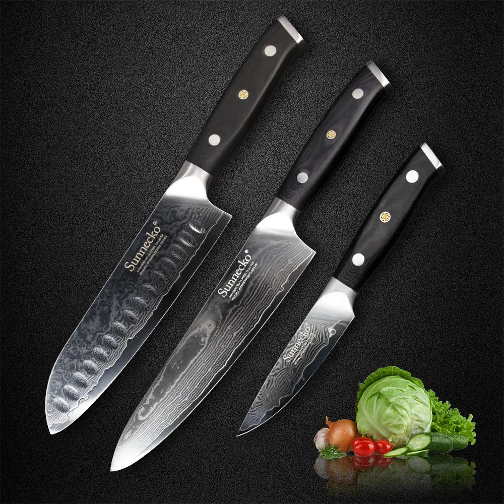 Набор ножей из дамасской стали Sunnecko 3 шт. 7 &quotSantoku 8&quot Chef 5 &quotдля очистки овощей