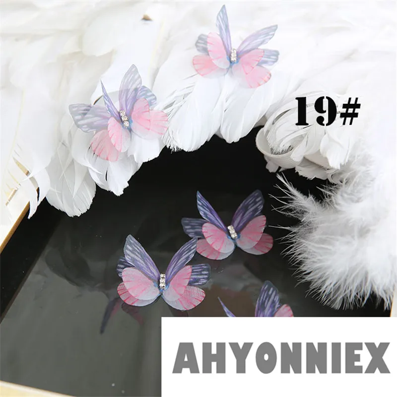 AHYONNIEX двухслойная атласная шифоновая пряжа нашивки «бабочки» ПРИШИТАЯ аппликация для невесты свадебные Детские аксессуары для волос DIY