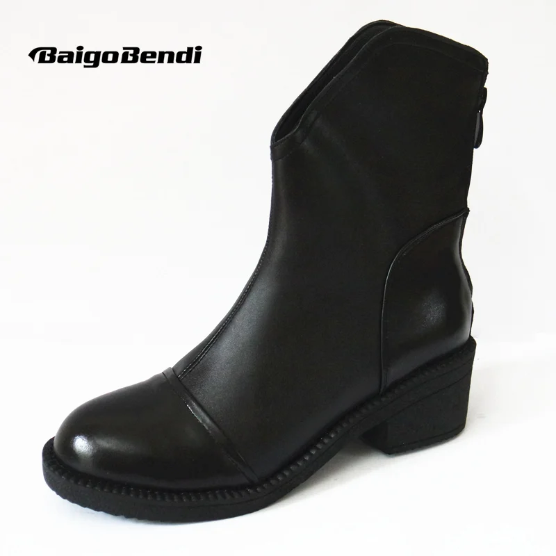 4 цвета Новая мягкая натуральная кожа на молнии женские низкие квадратный каблук