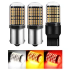 Светодиодсветодиодный лампа PY21 Canbus 1 шт. 1156 BA15S P21W BAU15S 3014 144smd без ошибок T20 7440 W21W светодиодный ная лампа для указателя поворота без вспышки