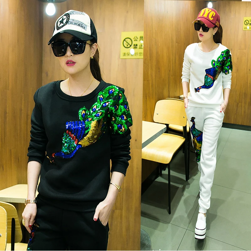 Весна и Осень Новый корейский стиль Круглый воротник Бег костюм студентка свитер