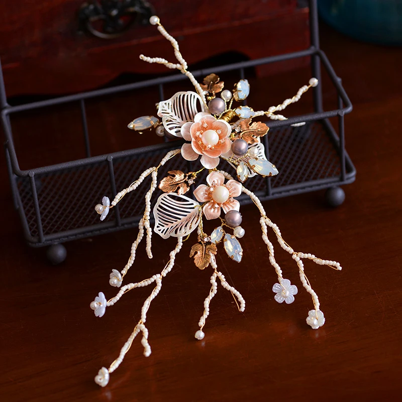 2 pics/Lot European Baroque Wedding Barrettes Flowers Tiaras Bridal Gold Headbands Brides Hair Accessory Evening Headdress | Украшения и