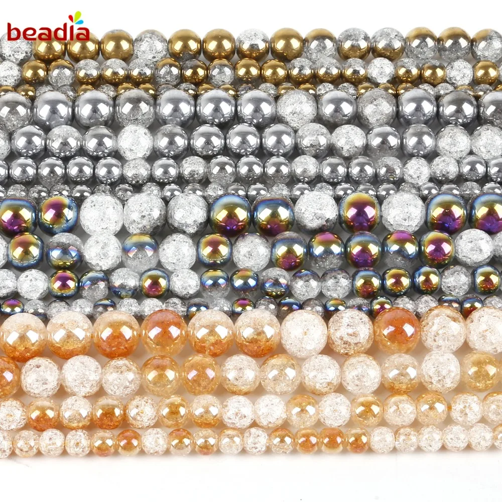 6/8/10/12mm One Side Plated Champagne Color Cracked Crystal Natural Stone Beads For Jewelry Making DIY Bracelet Necklace | Дом и сад