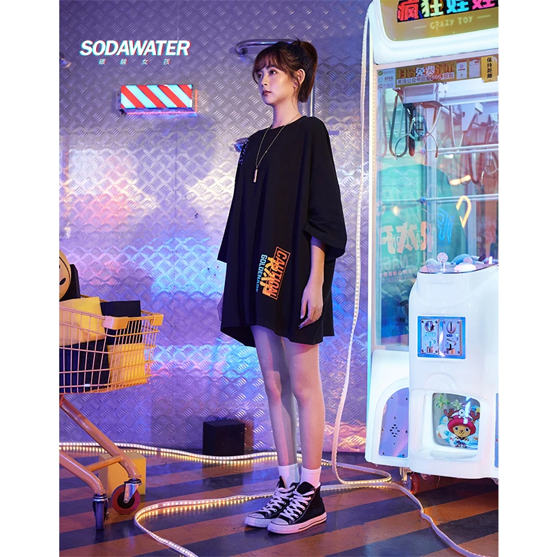 SODAWATER/женские Забавные футболки с буквенным принтом Футболка для девочек круглым
