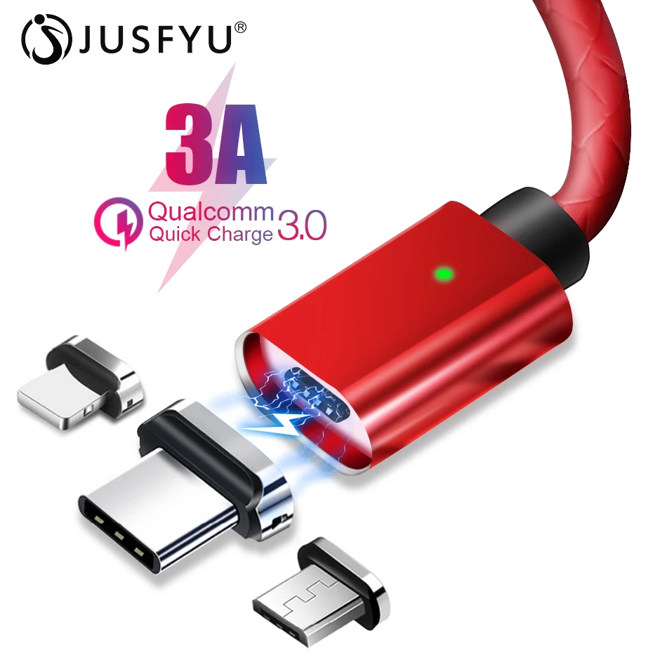 Магнитный кабель 3 А Micro USB Type C для iPhone 1 м Быстрая зарядка магнитное зарядное