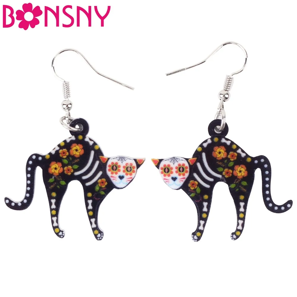 Bonsny акриловые серьги для Хэллоуина с таинственным котом Котенок большие длинные