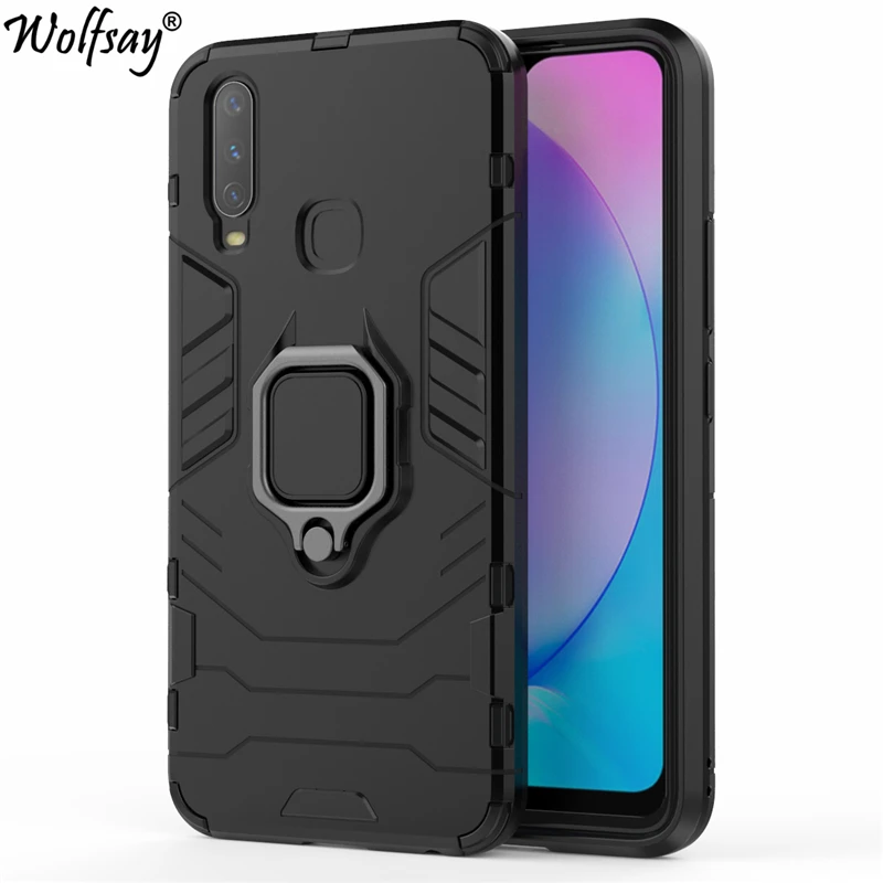 

Wolfsay для Vivo Y17 чехол, Vivo Y3 автомобильный держатель Броня чехол s Жесткий ПК и мягкий силиконовый чехол для Vivo Y17 V1902 V1901A с магнитом