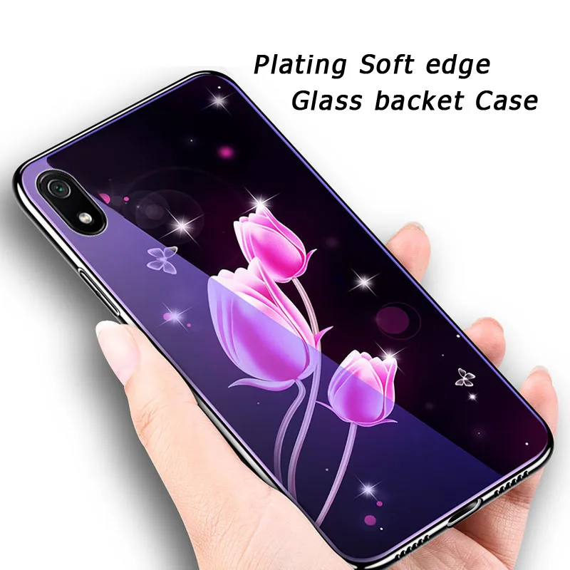 Luminous Cases For Xiaomi Redmi 7A 7 Note Mi 9 8 Lite Tempered Glass PC 2 in 1 Backet Cover Soft Silicone Thin Shell Coque |