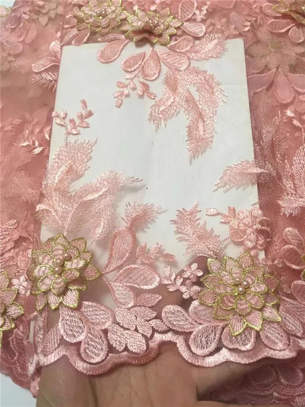 Кружевная ткань в нигерийском стиле с цветочной аппликацией Вышитое Тюлевое