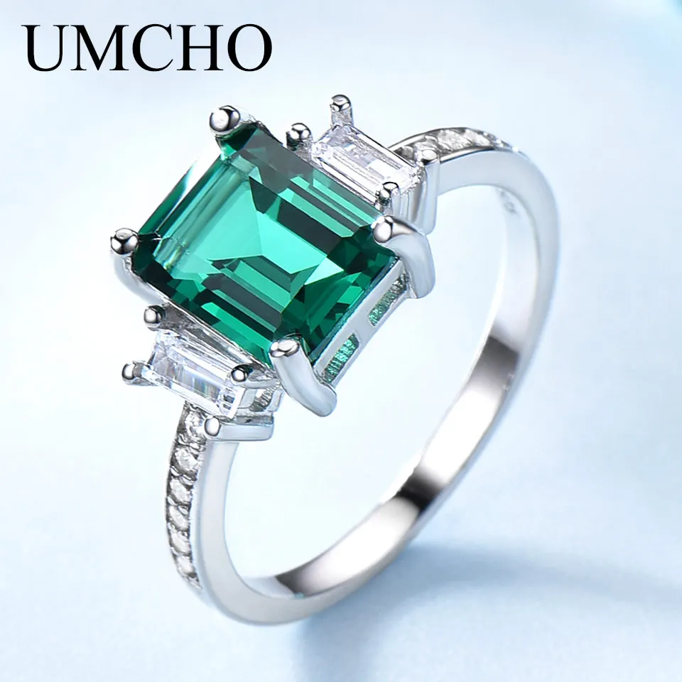 

UMCHO Nano Russian Simulated Emerald Rings 925 Sterling Silver Jewelry Colorful Gemstone Rings For Women Gifts Fine Jewelry