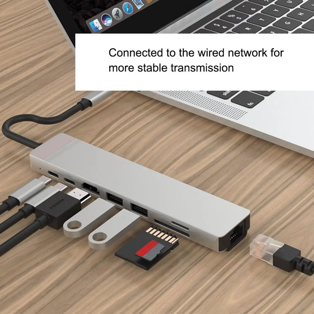 USB C Hub 8-в-1 Type USBC к I RJ45 HDMI USB3.0 Порты USB2.0 порт с концентратором 3 0 TF SD Reader PD USB-C для MacBook