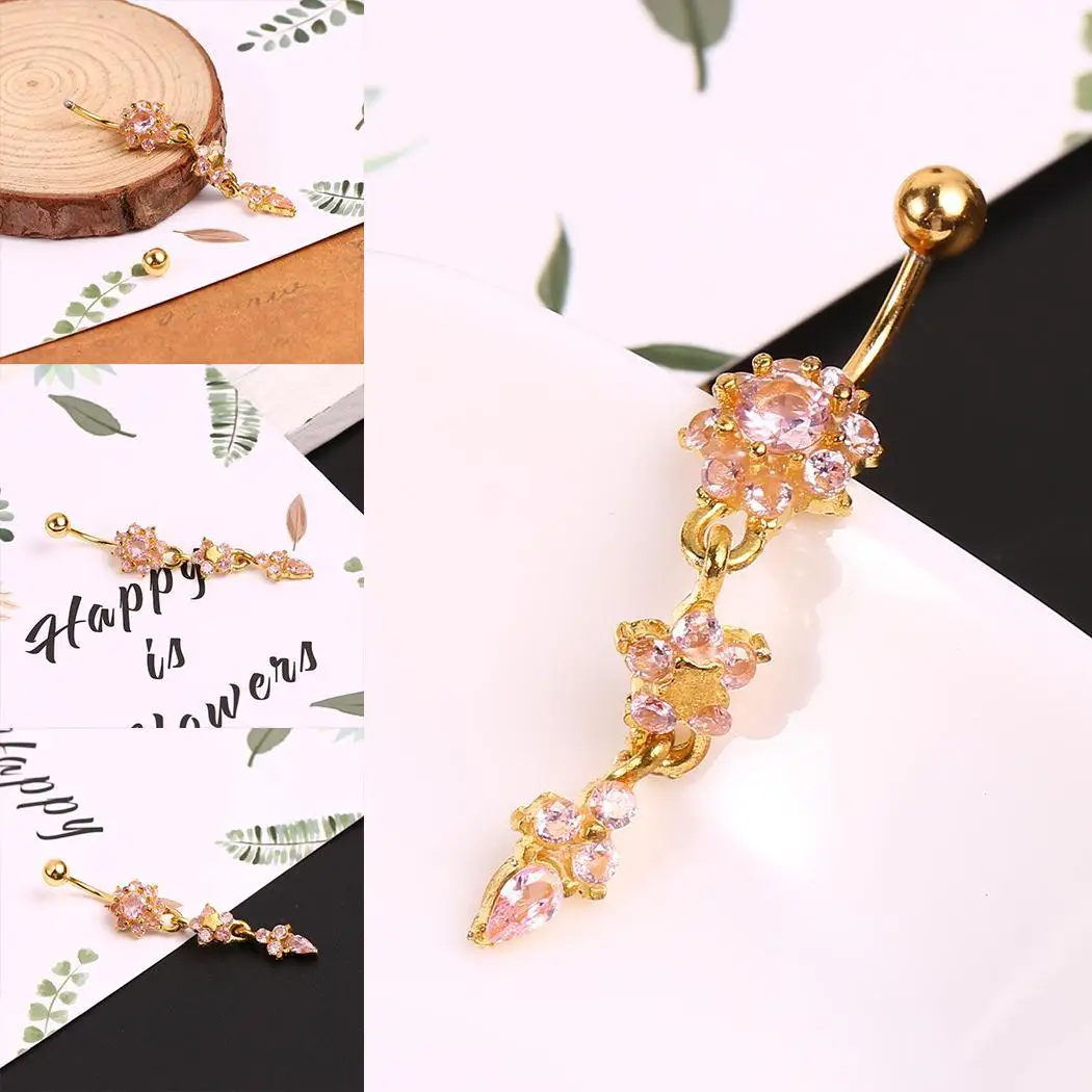 Цветок кольца мода живот пупок золото Для женщин Форма пирсинг горный хрусталь