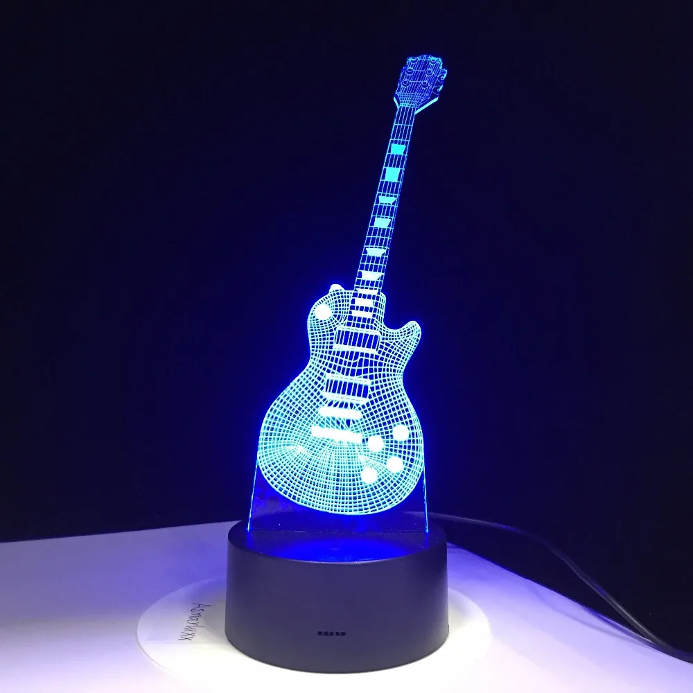 3D Электрогитары светодиодный светильник 7 Красочные USB LED Настольная лампа