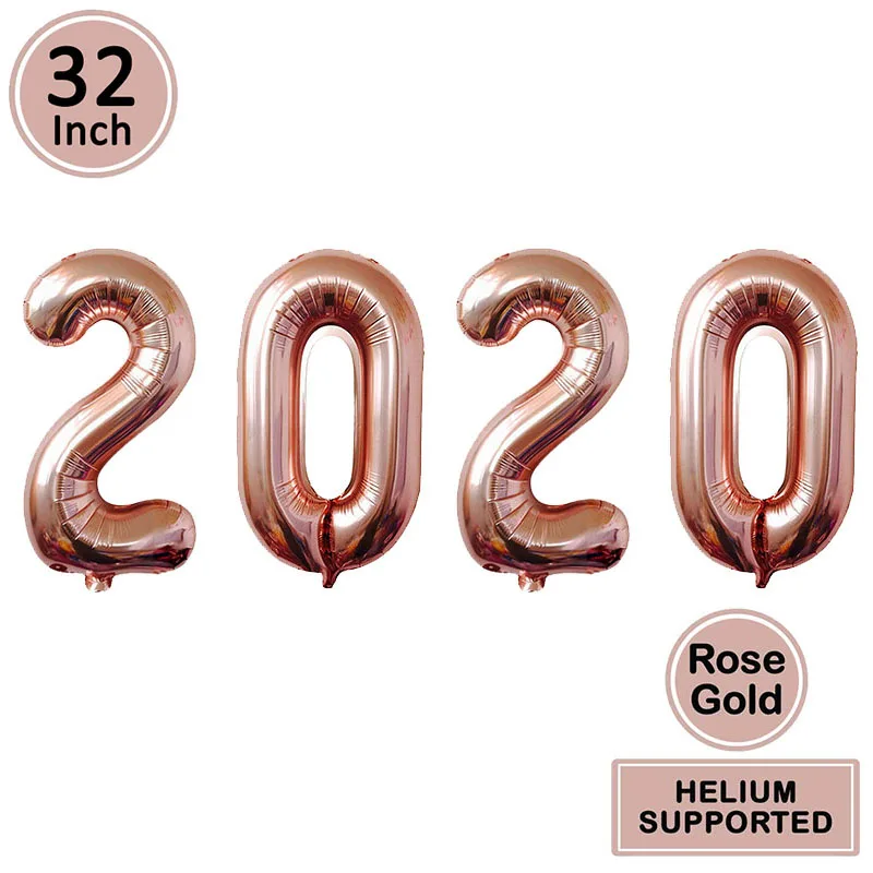 32inch 2019 rosegold 16, 32 дюйма, номер, воздушные шары с надписью «Happy new year Eve», декор, Рождественский воздушный шар из фольги, украшения, розовое золото, серебряные комплектующие - Цвет: 32inch 2019 rosegold