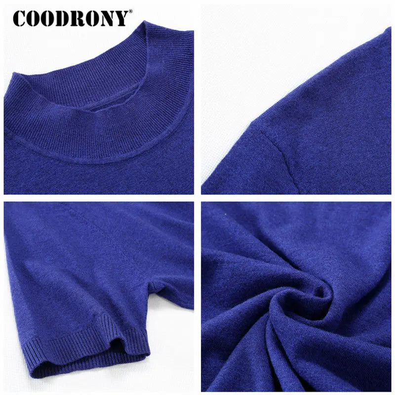 COODRONY, мужской свитер с коротким рукавом,, осень, зима, мериносовая шерсть, свитера, кашемировый пуловер, мужская повседневная водолазка, пуловер, Homme 342