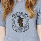 Женская футболка с рисунком CRAZY CAT, хлопковая Повседневная забавная футболка для леди, хипстерская уличная одежда в стиле Харадзюку